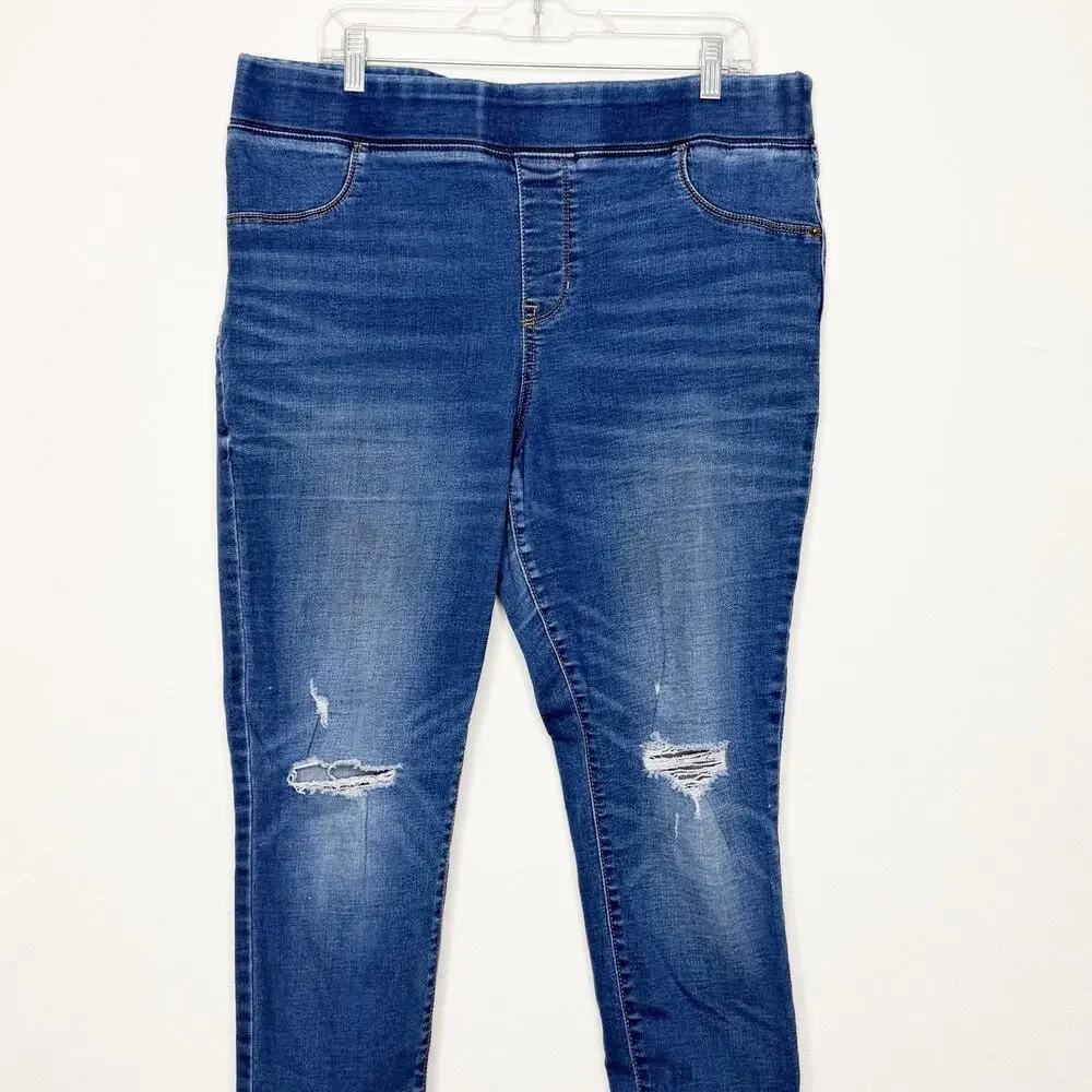 OLD NAVY Rockstar Jeggings High Rise Distressed Indigo Medium Worn Womens Sz 18